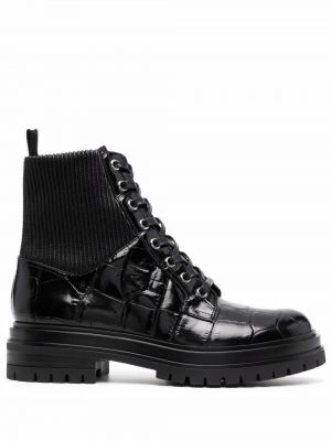 Кружевные ботинки на шнуровке из крокодила Gianvito Rossi, черный