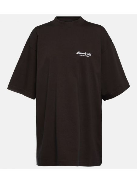 Kokvilnas t-krekls ar apdruku džersija Balenciaga brūns