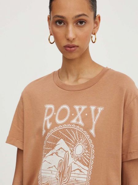 Koszulka bawełniana Roxy brązowa