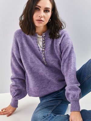 Svītrainas džemperis ar augstu apkakli ar pogām ar apkakli ar pogām Bianco Lucci