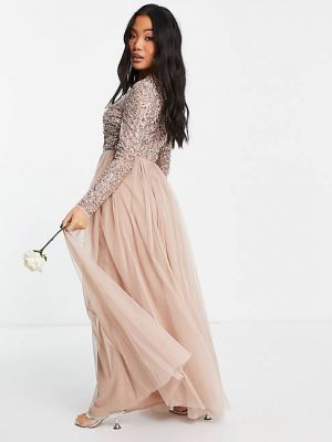 Длинное платье с пайетками с длинным рукавом Maya розовое
