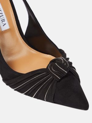 Велурени полуотворени обувки с отворена пета Aquazzura черно