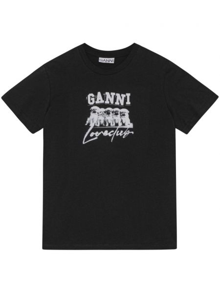 Pamučna majica s printom Ganni crna