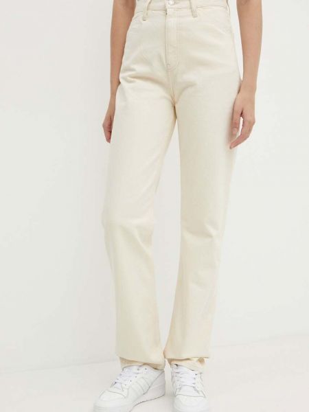 Dżinsy o regularnym kroju z wysoką talią Calvin Klein Jeans beżowe