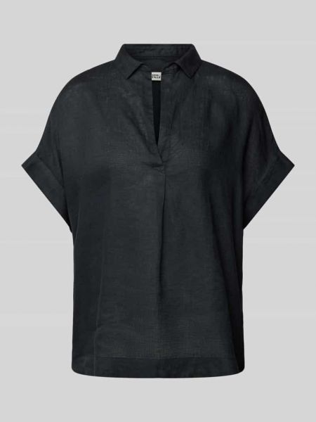 Lniana bluzka z dekoltem w serek 0039 Italy czarna