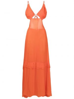 Průsvitné viskózové dlouhé šaty s výstřihem do v Amir Slama - oranžová