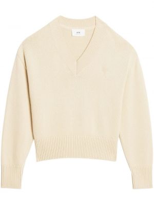 Пуловер с v-образно деколте Ami Paris бежово