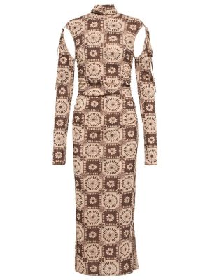 Midi šaty s potiskem z polyesteru Nanushka - hnědá