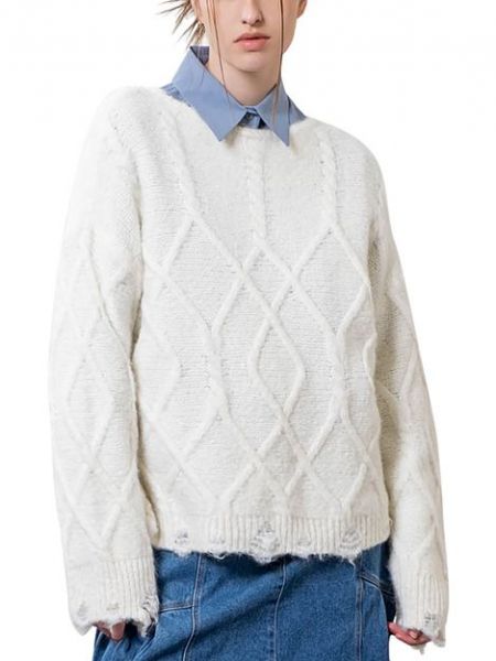 Разрушенный вязаный свитер Moon River, Ivory/Cream