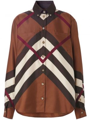 Puhasta srajca s karirastim vzorcem s potiskom Burberry rjava