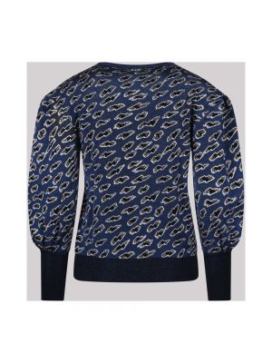 Dzianinowy sweter w abstrakcyjne wzory Paco Rabanne niebieski