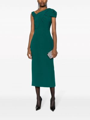 Asymetrické hedvábné vlněné večerní šaty Roland Mouret zelené