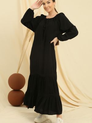 Oversized viskózové dlouhé šaty s dlhými rukávmi By Saygı