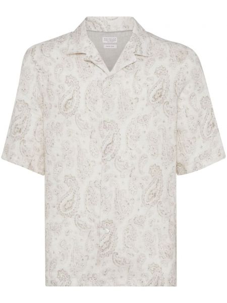 Lniana koszula z nadrukiem z wzorem paisley Brunello Cucinelli