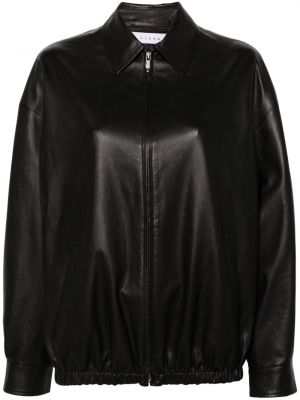Kožená bunda na zips Liska čierna