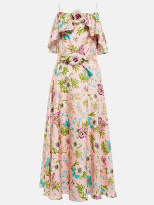 Svilena midi obleka s cvetličnim vzorcem Rodarte
