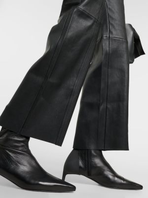 Kožené rovné nohavice s vysokým pásom Stouls čierna