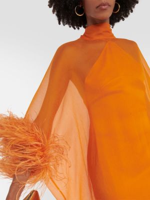 Vestido largo de seda con plumas de plumas Taller Marmo naranja