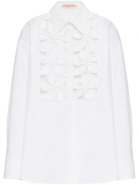 Bombažna srajca s cvetličnim vzorcem Valentino Garavani bela