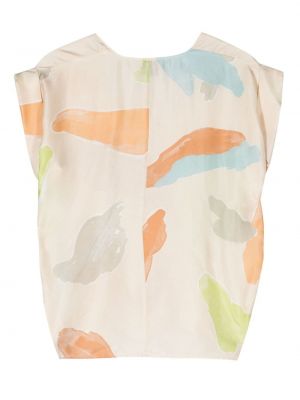 Jedwabna bluzka z nadrukiem w abstrakcyjne wzory Alysi beżowa