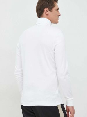 Bavlněné tričko s dlouhým rukávem s dlouhými rukávy Lacoste bílé