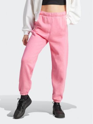 Voľné fleecové priliehavé teplákové nohavice Adidas ružová