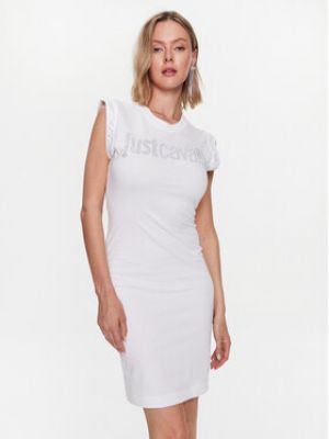 Bavlněné šaty Just Cavalli - bílá