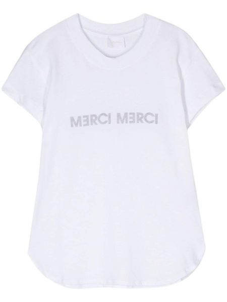 Βαμβακερή μπλούζα με σχέδιο Merci λευκό