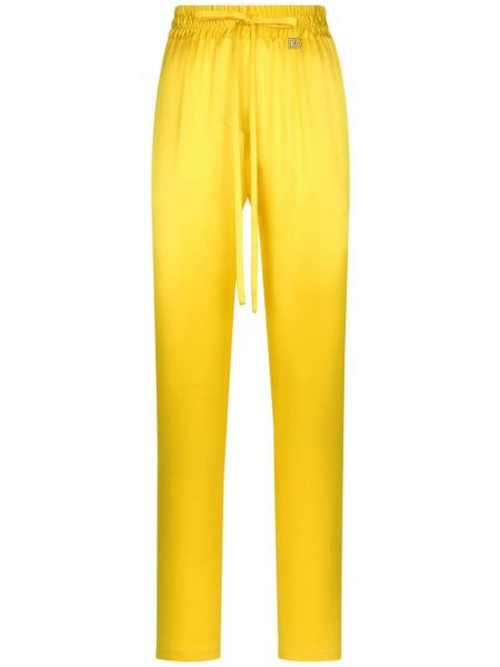 Hedvábné rovné kalhoty Dolce & Gabbana žluté
