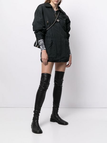 Abrigo de seda con capucha con apliques Chanel Pre-owned negro