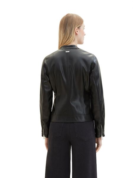 Куртка на молнии с карманами из искусственной кожи Tom Tailor черная