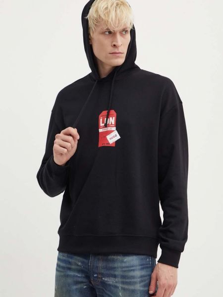 Pamučna hoodie s kapuljačom Hugo crna