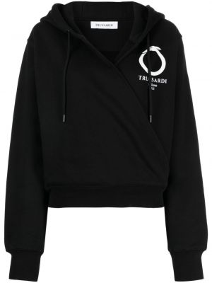 Pamučna hoodie s kapuljačom s printom Trussardi crna
