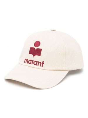 Памучна шапка с козирки бродирана Isabel Marant винено червено