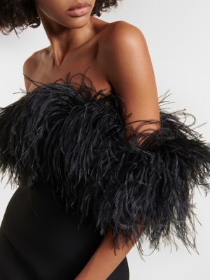 Robe longue à plumes en crêpe Valentino noir
