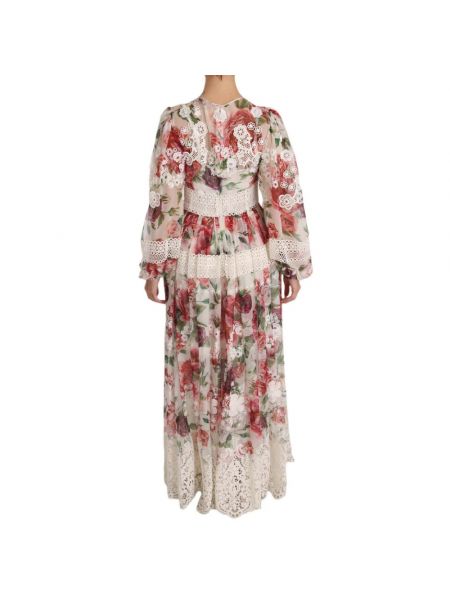 Vestido largo de seda de flores Dolce & Gabbana blanco
