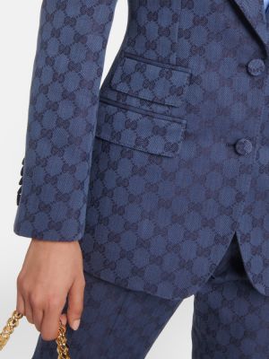 Žakárové bavlněné lněné sako Gucci modré