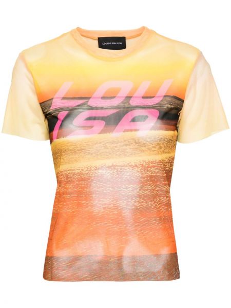 Мрежеста тениска с принт оранжево Louisa Ballou
