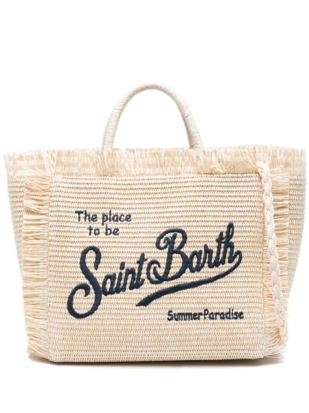 Shopper kabelka s výšivkou Mc2 Saint Barth béžová