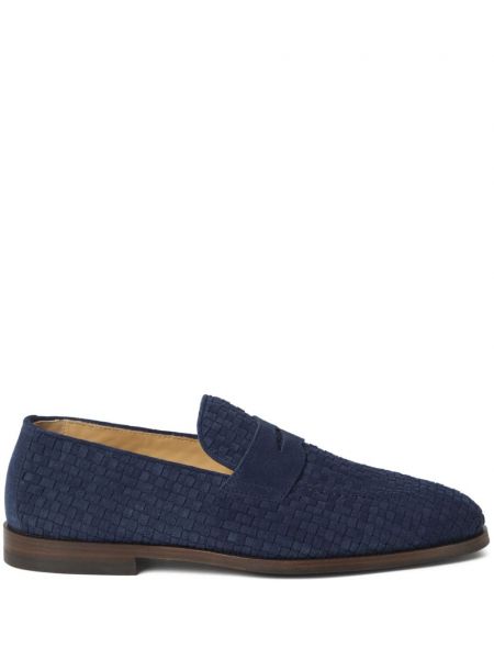 Pantofi loafer din piele de căprioară împletite Brunello Cucinelli albastru
