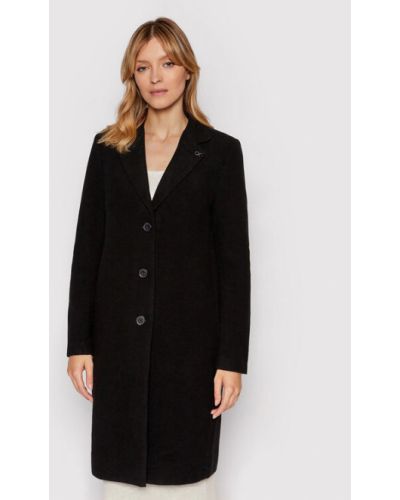 Voľný vlnený priliehavý zimný kabát Calvin Klein čierna