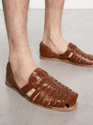 Светло-коричневые кожаные плетеные сандалии ASOS DESIGN
