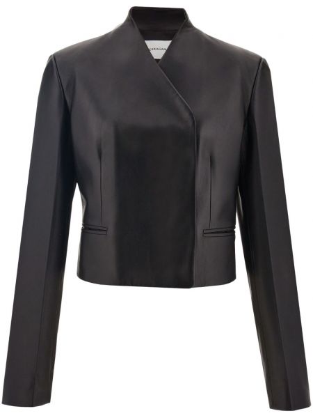 Usnjena jakna z v-izrezom Ferragamo črna