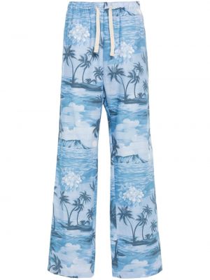 Rovné kalhoty s potiskem relaxed fit Palm Angels modré