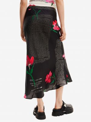 Saténová kvetinová saténová dlhá sukňa Desigual čierna