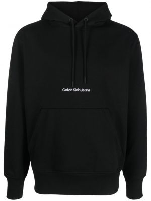Hímzett kapucnis melegítő felső Calvin Klein Jeans fekete
