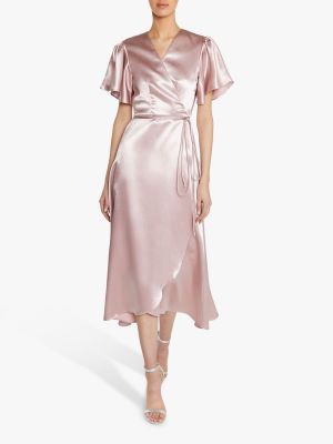 Атласное платье миди True Decadence розовое