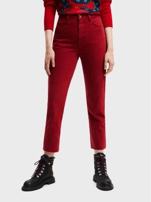 Ravne hlače Desigual rdeča