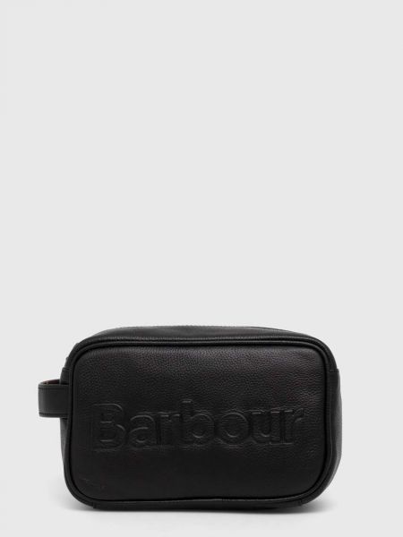 Kožna kozmetička torbica Barbour crna