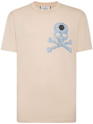 Βαμβακερή μπλούζα με σχέδιο με πετραδάκια Philipp Plein μπεζ